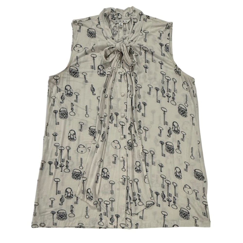 CAbI Keys Please! Style 171 Sleeveless Tunic Top With Neck Tie Soft Jersey M 293